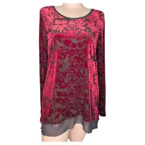 Burgundy Velvet Burnout Tunic Top Women Medium‎ Fairy Grunge Whimsigoth Vamp